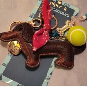 Piper K Dachshund Dog Keychain with Red Bandana, Ball, Bone HL Te